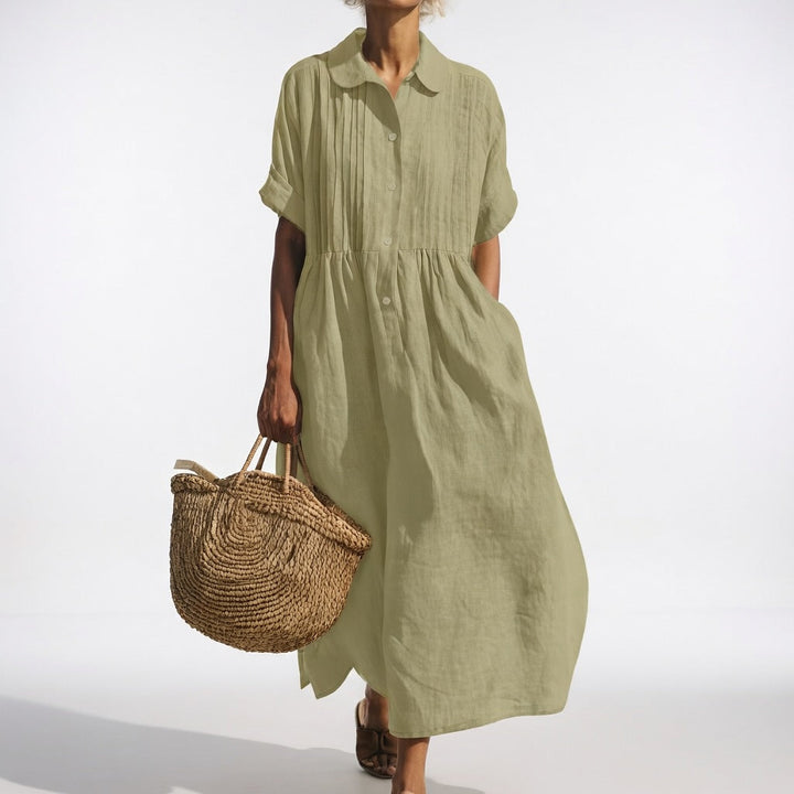 Isolde | Pleated Button-Front Maxi Shirt Dress