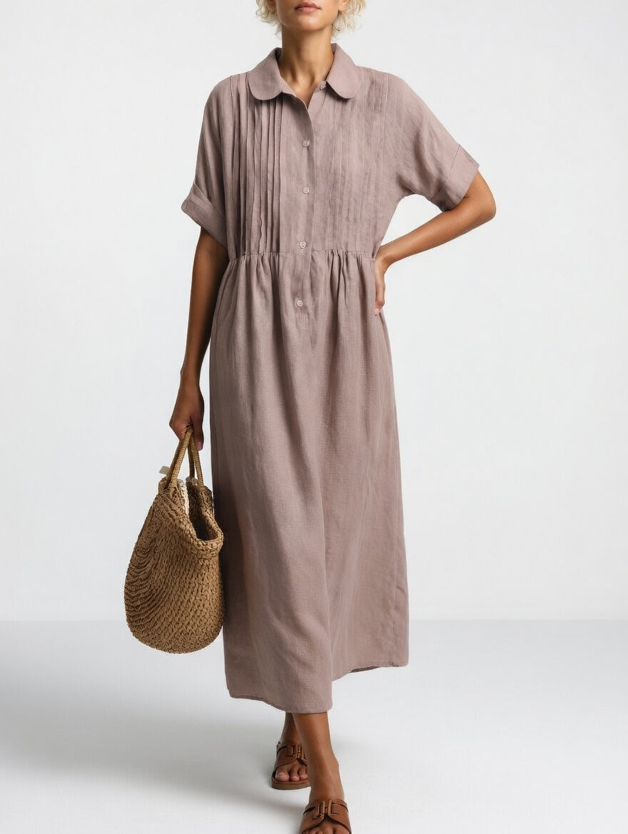 Isolde | Pleated Button-Front Maxi Shirt Dress