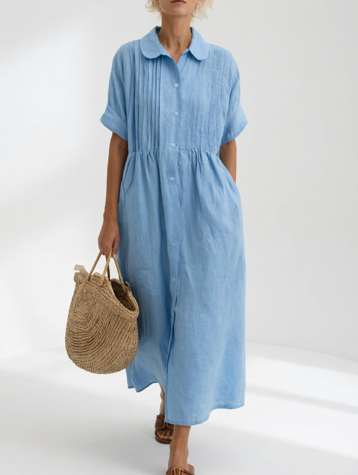 Isolde | Pleated Button-Front Maxi Shirt Dress