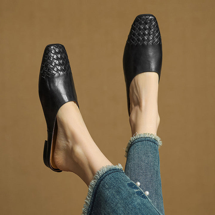 Dalvi | Textured Square-Toe Slip-On Mules