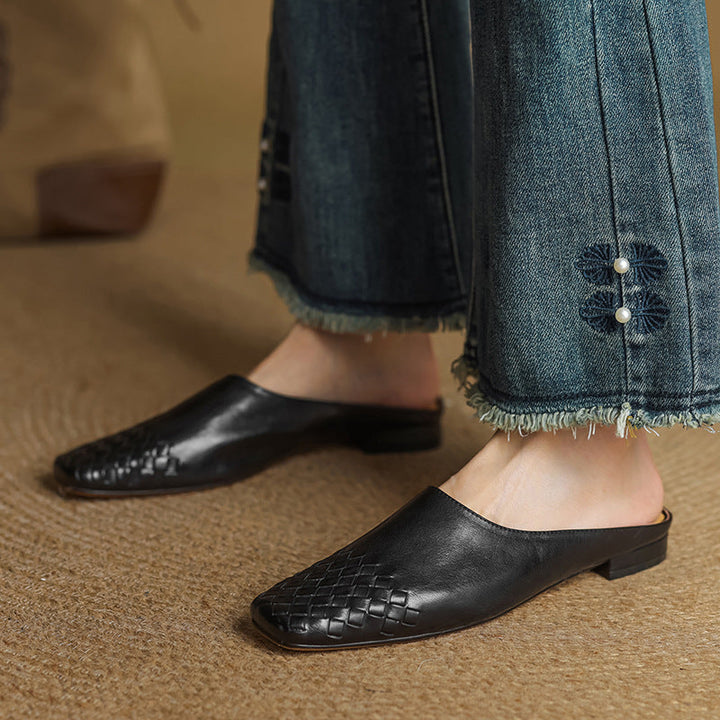 Dalvi | Textured Square-Toe Slip-On Mules