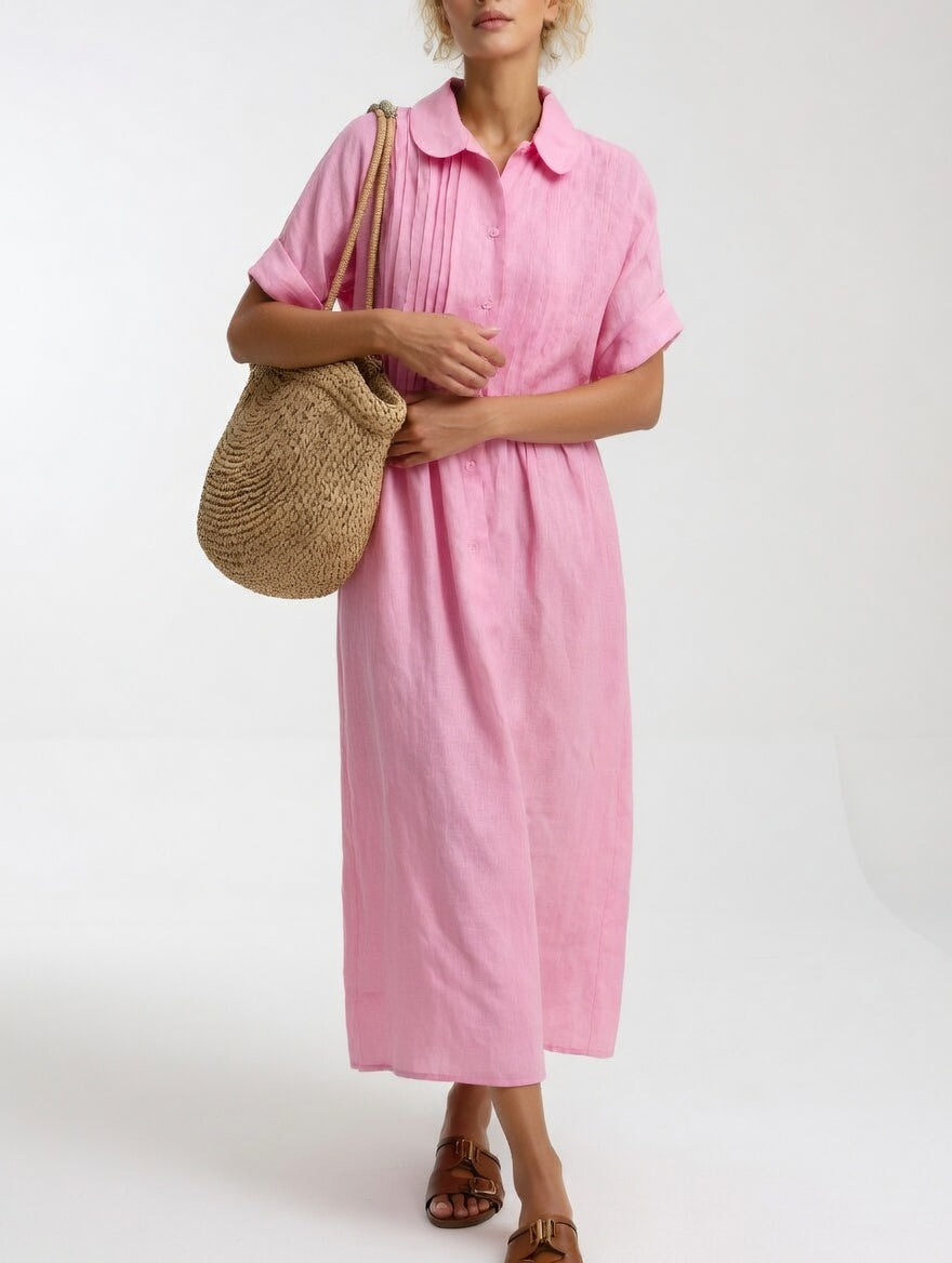 Isolde | Pleated Button-Front Maxi Shirt Dress