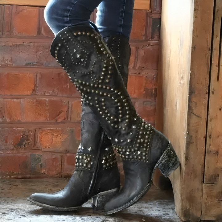 Orena | Studded Western Knee-High Boots