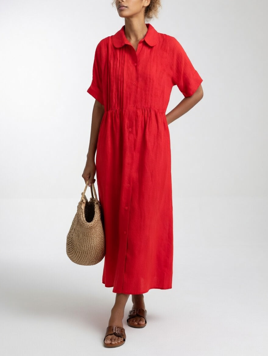 Isolde | Pleated Button-Front Maxi Shirt Dress
