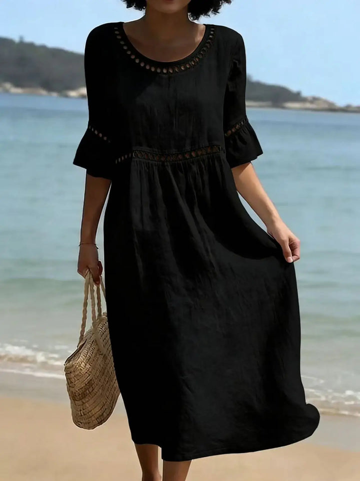 Coraline | Eyelet Trim Relaxed Midi Dress