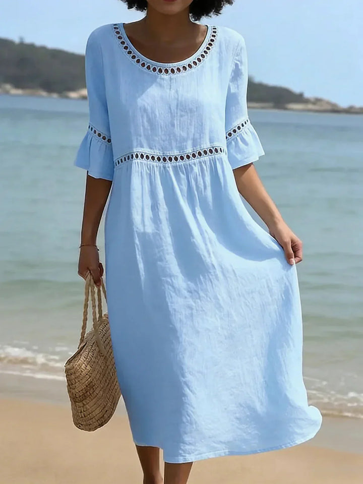 Coraline | Eyelet Trim Relaxed Midi Dress