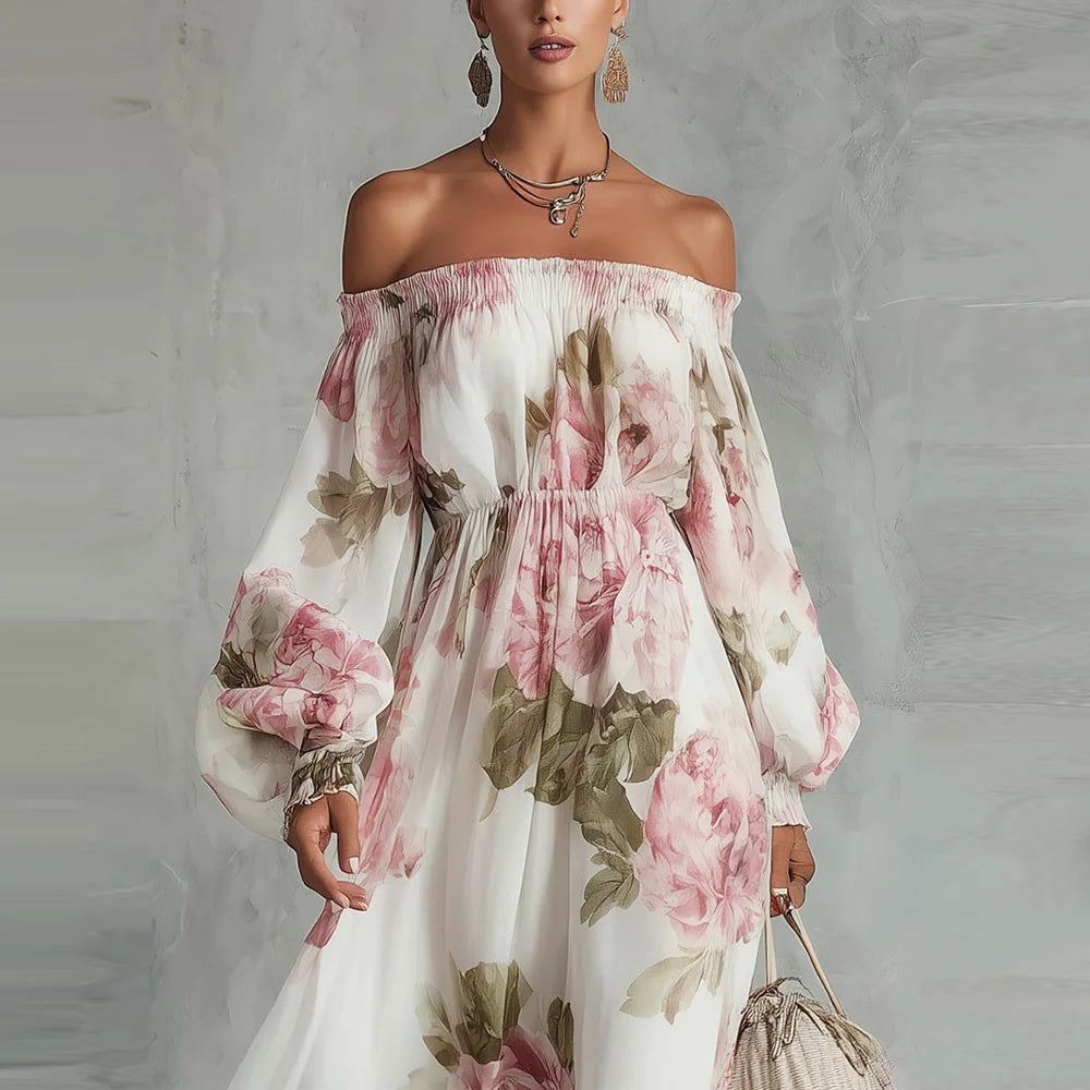 Roselyn | Romantic Floral Off Shoulder Maxi Dress