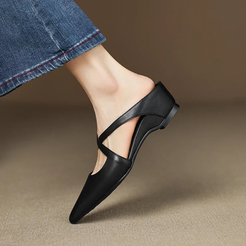Aluna | Pointed-Toe Crisscross Strap Mules