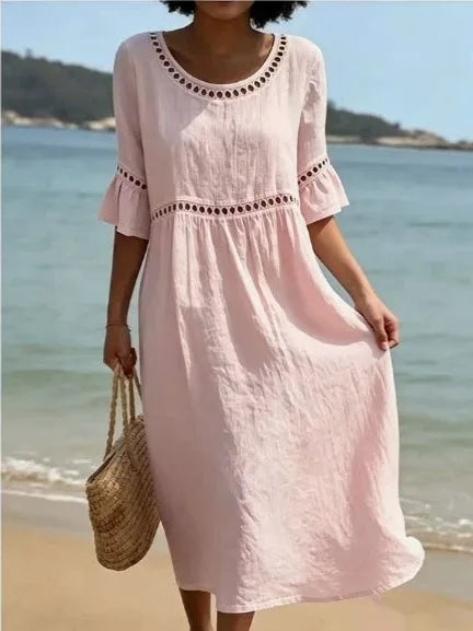 Coraline | Eyelet Trim Relaxed Midi Dress