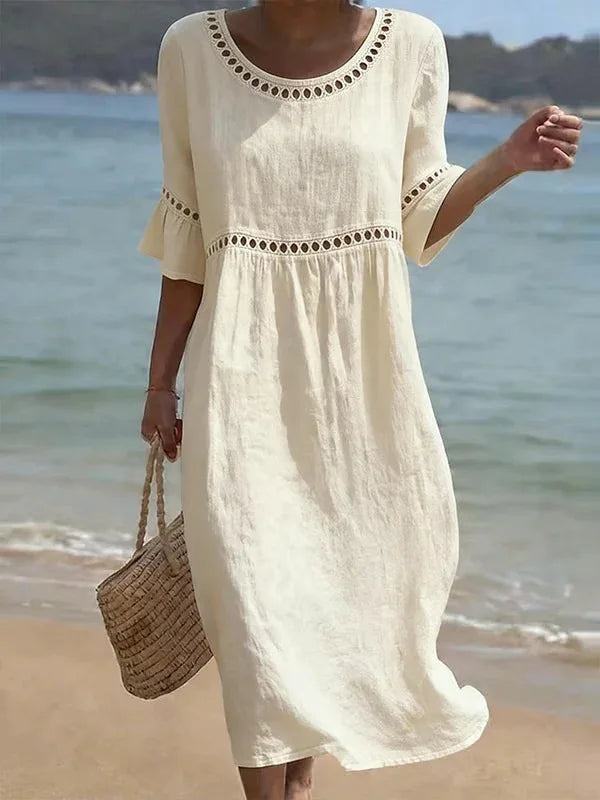 Coraline | Eyelet Trim Relaxed Midi Dress