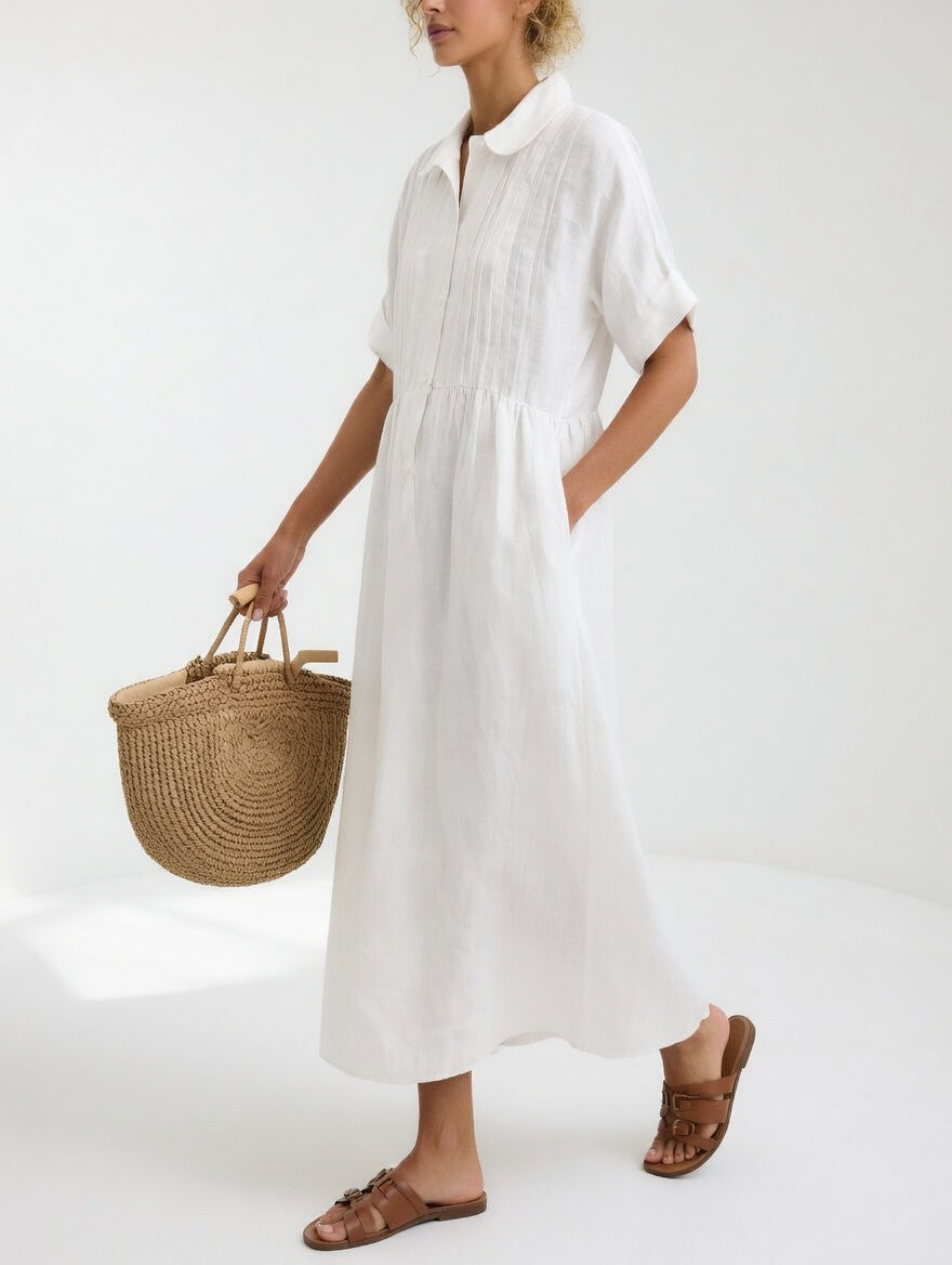Isolde | Pleated Button-Front Maxi Shirt Dress