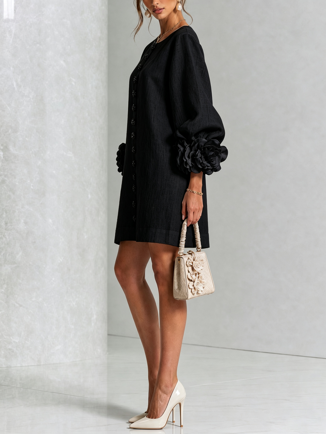 Florence | Floral Sleeve Button-Front Mini Dress