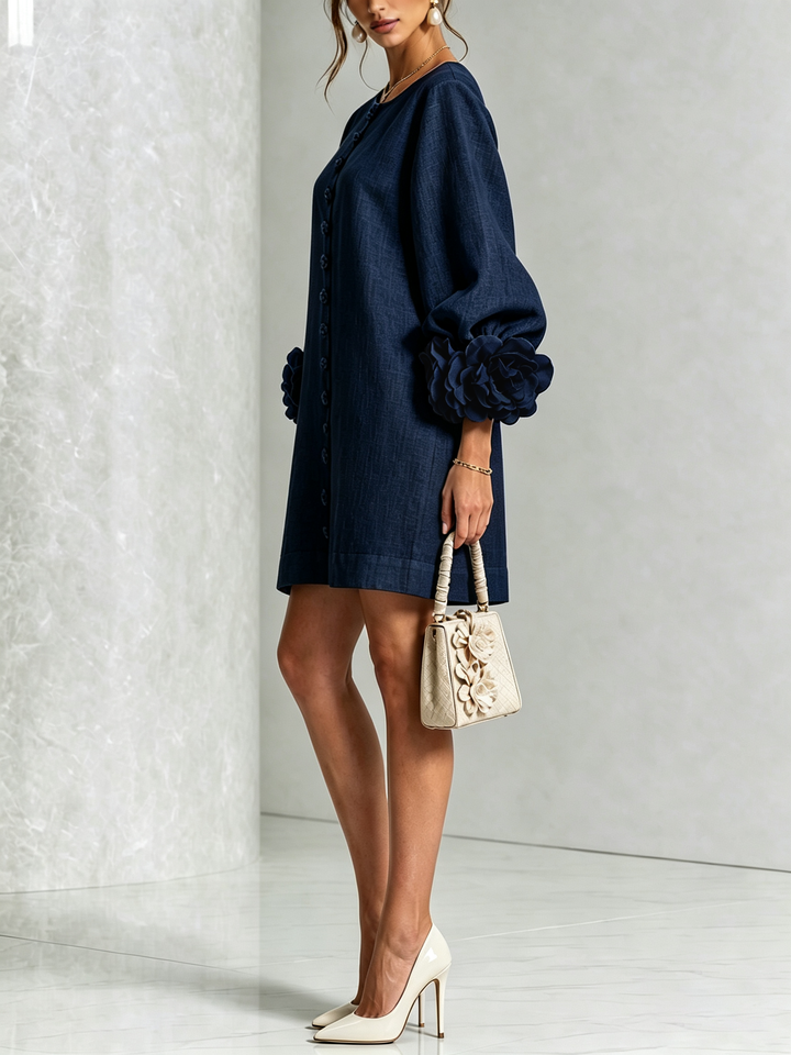 Florence | Floral Sleeve Button-Front Mini Dress