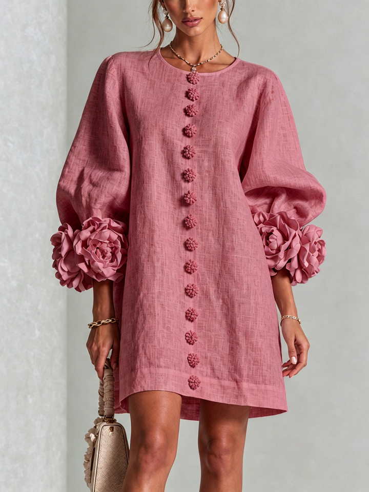 Floral Button-down Mini Dress With Striking Floral Cuffs