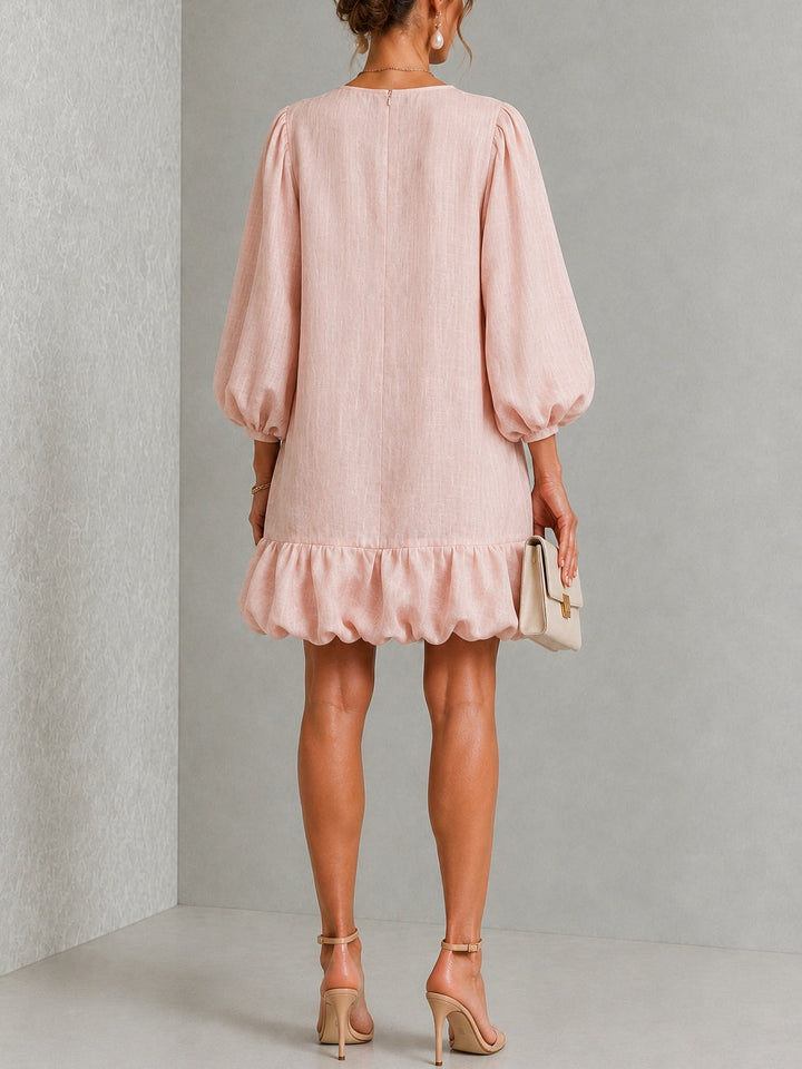 Pink Floral Button-Front Ruffled Puff-Sleeve Mini Dress