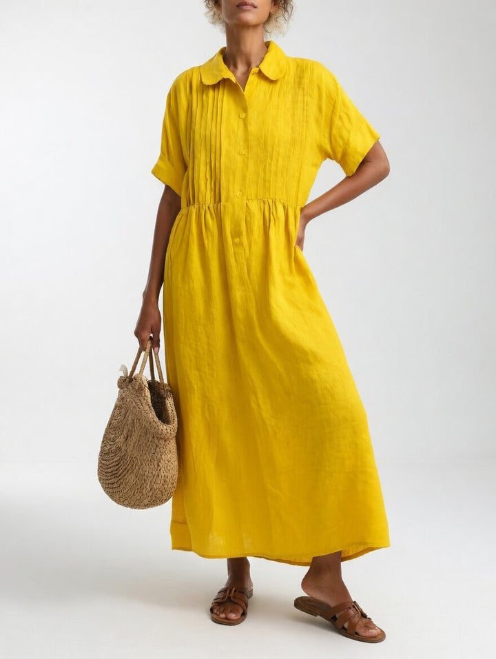 Isolde | Pleated Button-Front Maxi Shirt Dress