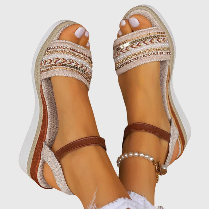 Jocelyn | Embellished Wedge Ankle Strap Sandals