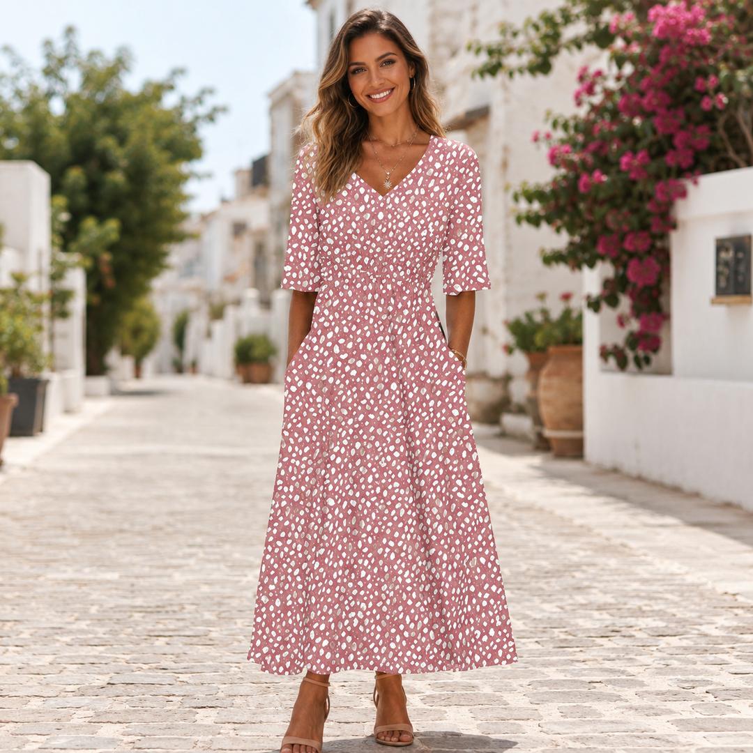 Lorelei | Polka Dot V-Neck Midi Dress