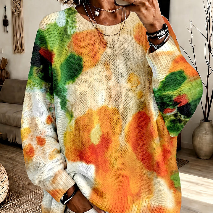 Amberlei | Orange Tie-Dye Floral Round-Neck Sweater