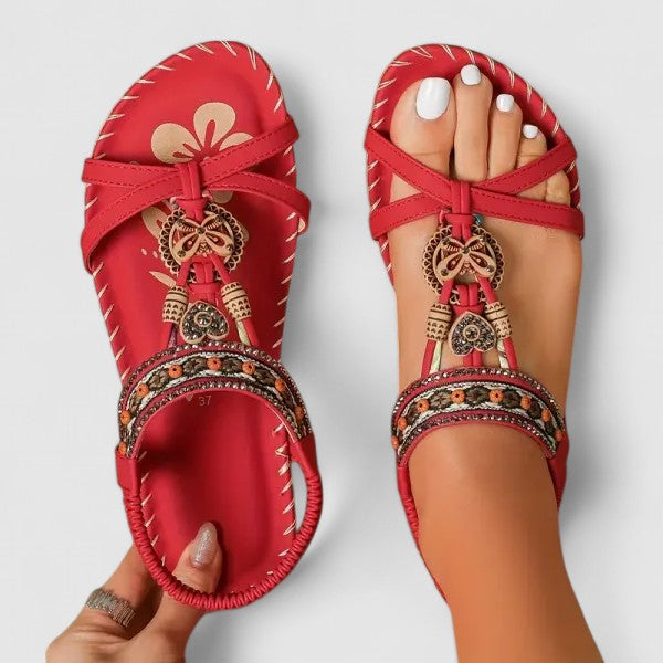 Myrna | Bohemian Beaded T-Strap Sandals