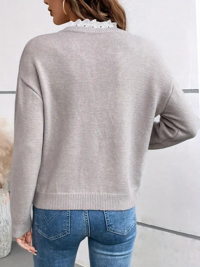 Gemma | Lace Trim V-Neck Knit Sweater