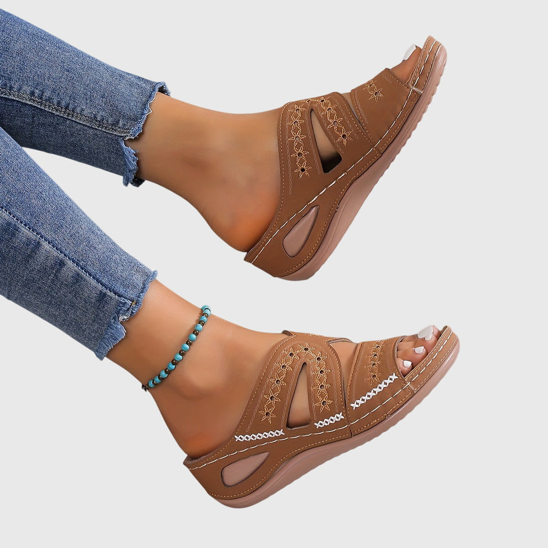 Nicole | Embroidered Comfort Slide Sandals