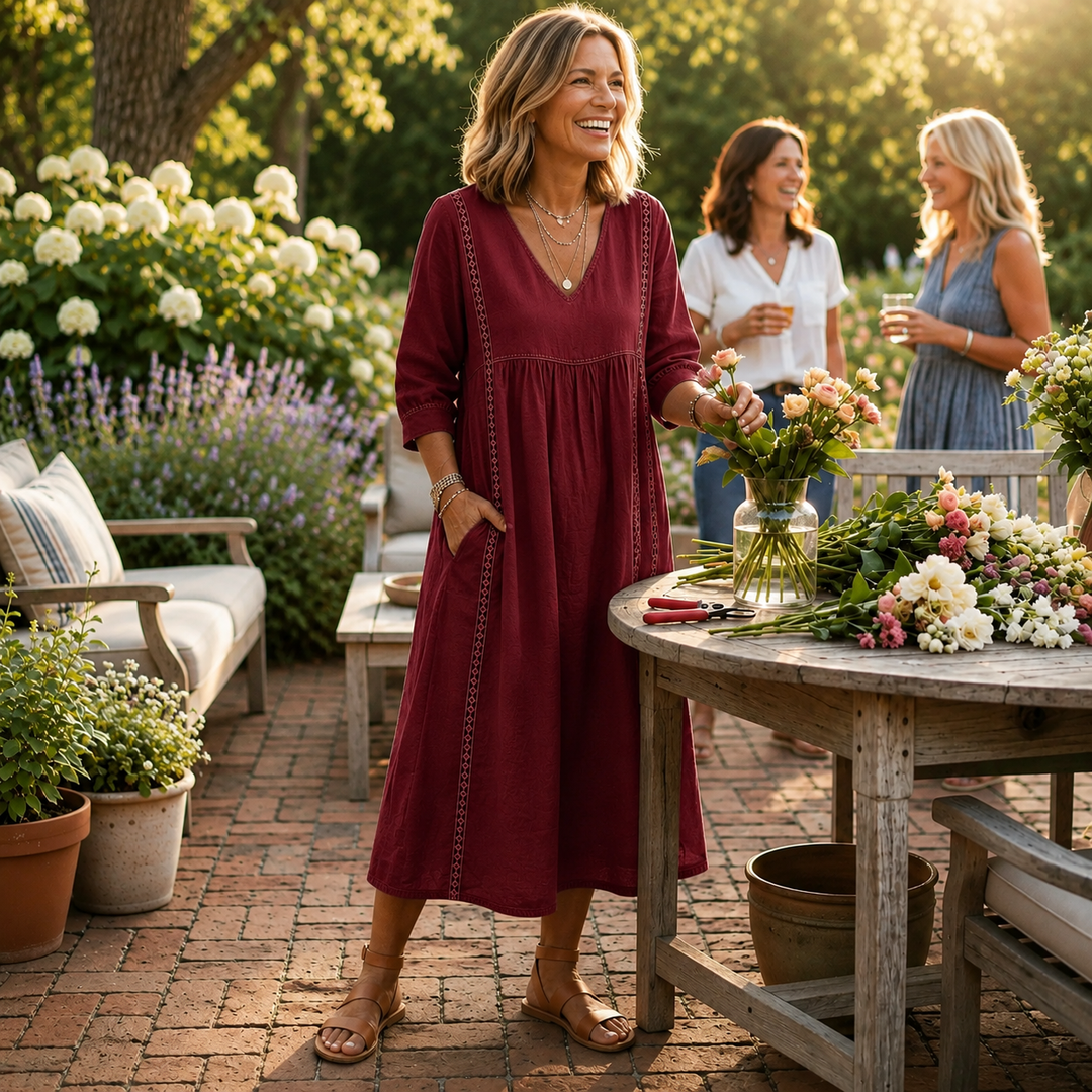 Kaia | Relaxed V-Neck A-Line Midi Dress