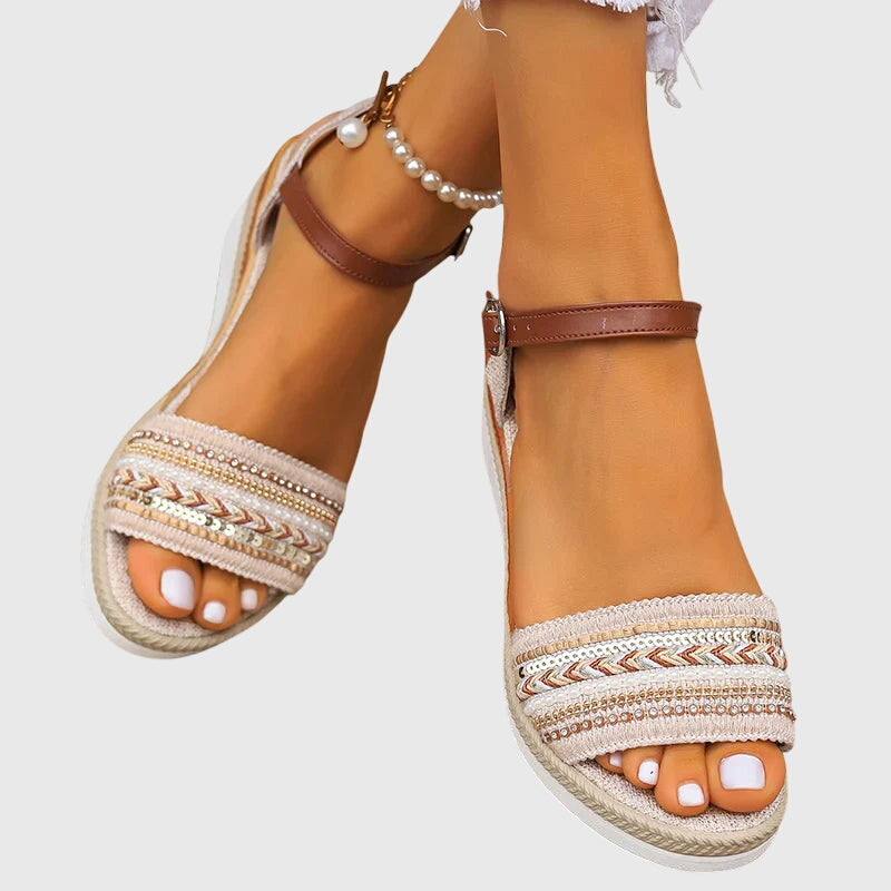 Jocelyn | Embellished Wedge Ankle Strap Sandals