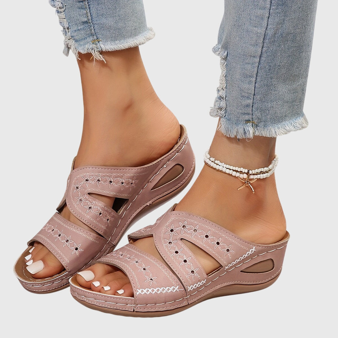 Nicole | Embroidered Comfort Slide Sandals