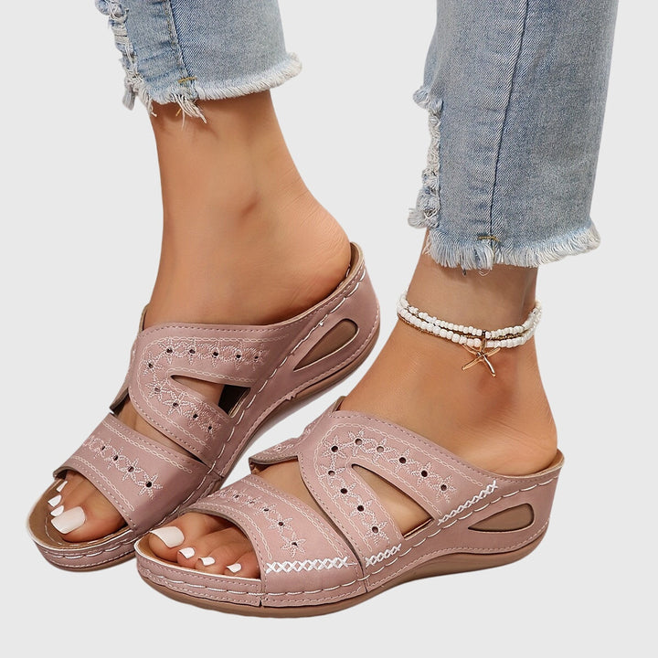Nicole | Embroidered Comfort Slide Sandals