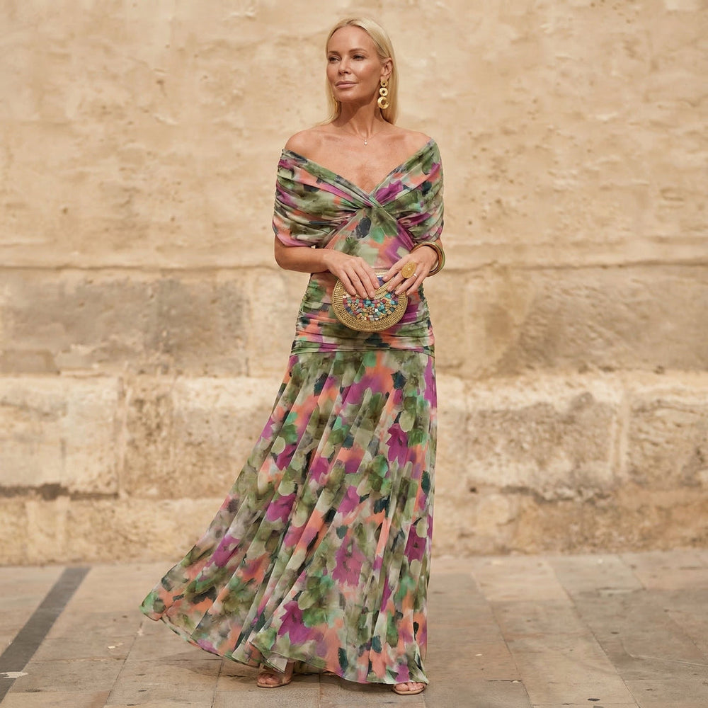 Aurelia | Off-Shoulder Floral Chiffon Maxi Dress