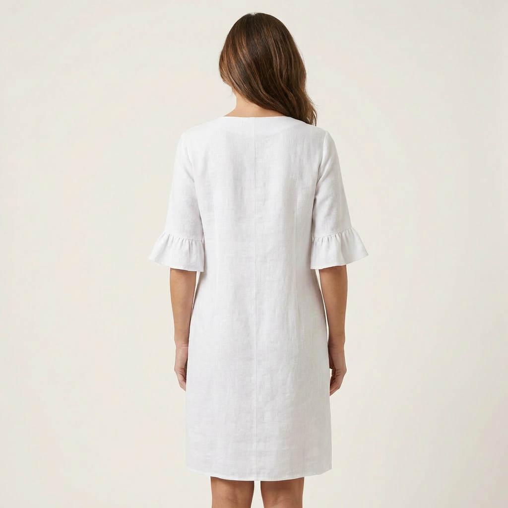 Rileya | Shift Dress with Button Front &amp; Ruffle Sleeves