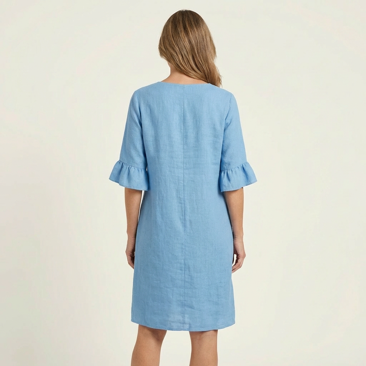 Rileya | Shift Dress with Button Front &amp; Ruffle Sleeves