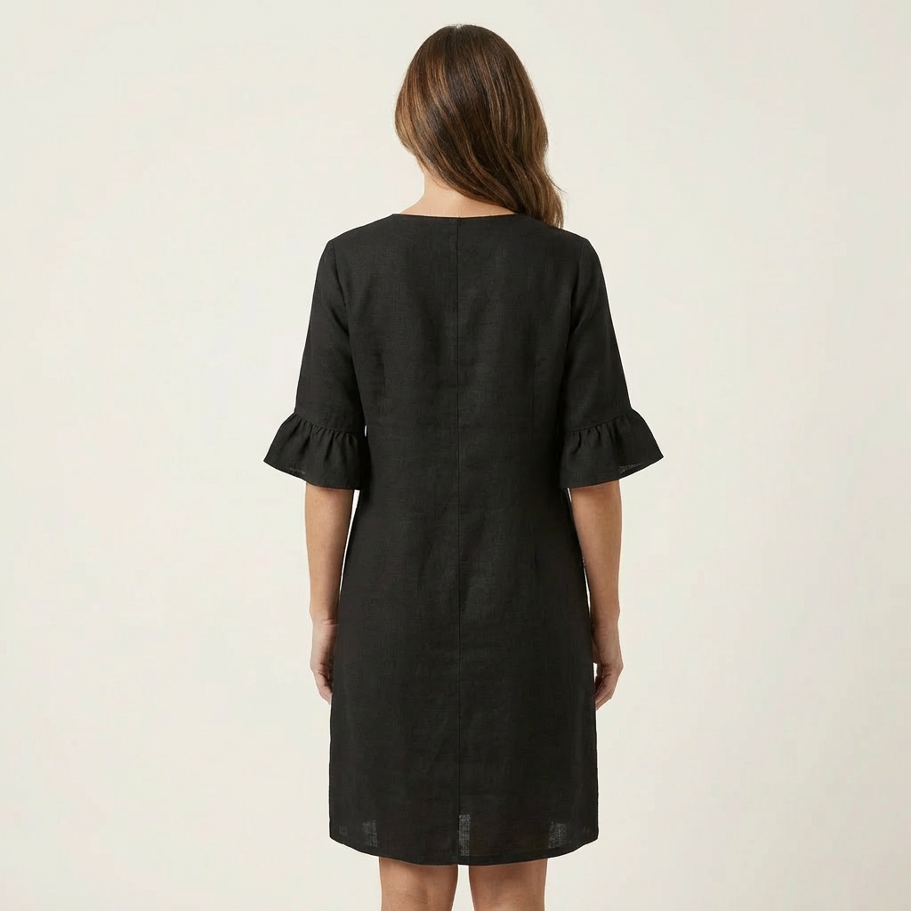 Rileya | Shift Dress with Button Front &amp; Ruffle Sleeves