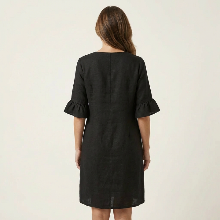 Rileya | Shift Dress with Button Front &amp; Ruffle Sleeves