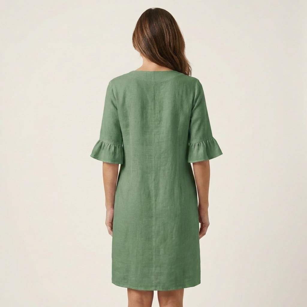 Rileya | Shift Dress with Button Front &amp; Ruffle Sleeves