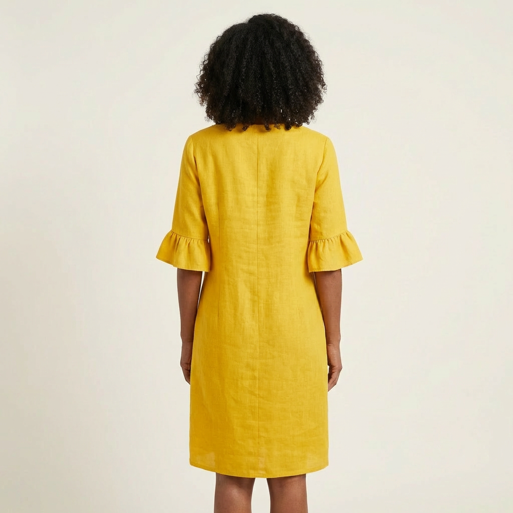 Rileya | Shift Dress with Button Front &amp; Ruffle Sleeves