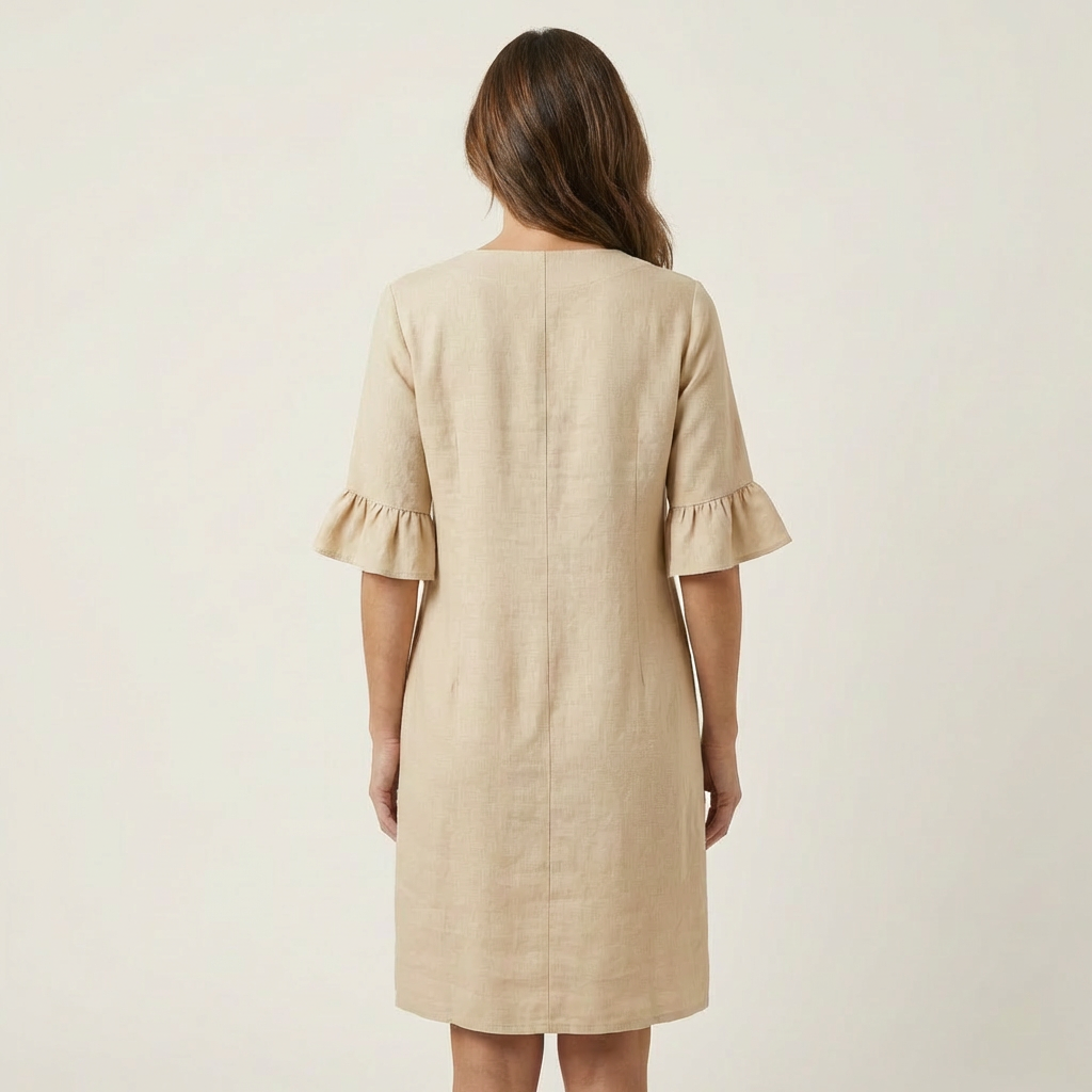 Rileya | Shift Dress with Button Front &amp; Ruffle Sleeves