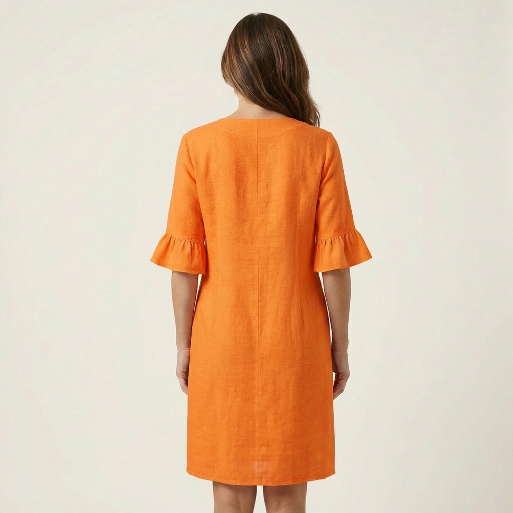 Rileya | Shift Dress with Button Front &amp; Ruffle Sleeves