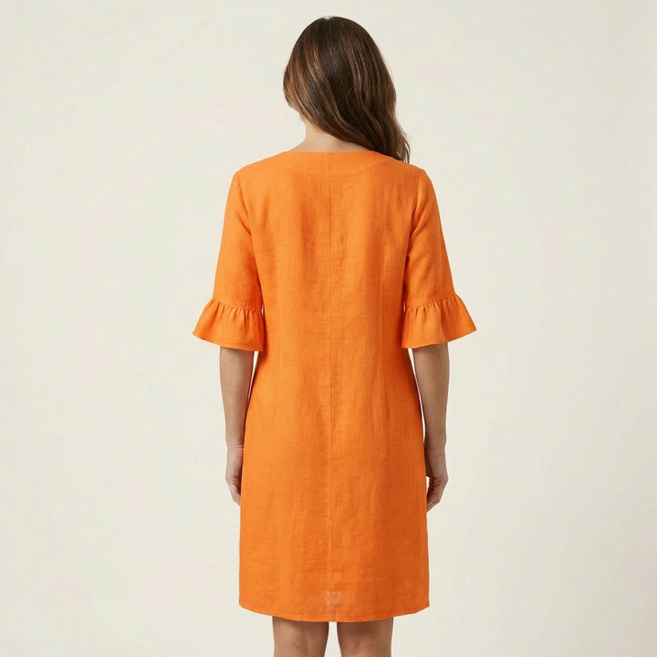 Rileya | Shift Dress with Button Front &amp; Ruffle Sleeves