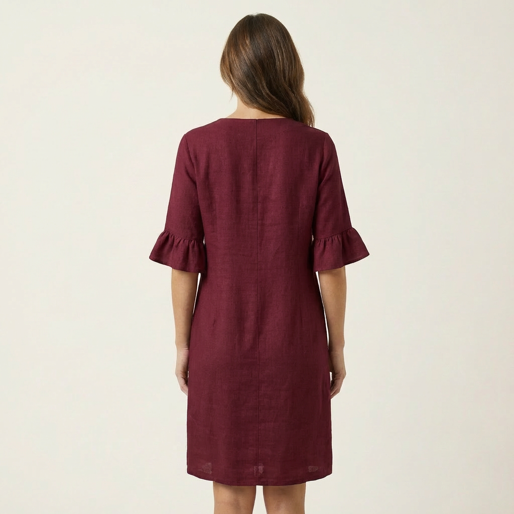 Rileya | Shift Dress with Button Front &amp; Ruffle Sleeves