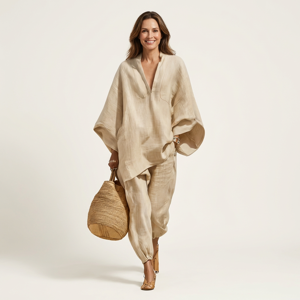 Katy | V-Neck Batwing Top &amp; Tapered Wide-Leg Pant Set