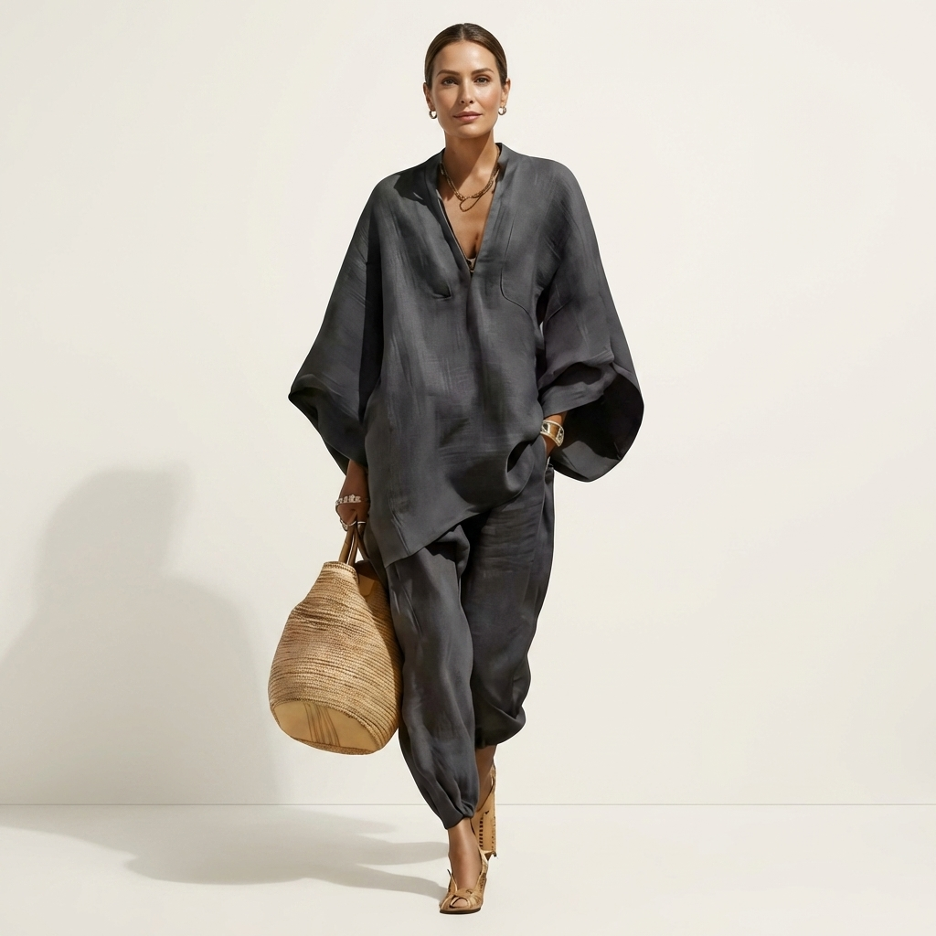 Katy | V-Neck Batwing Top &amp; Tapered Wide-Leg Pant Set