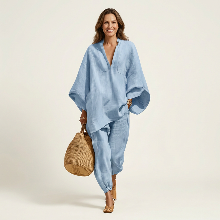 Katy | V-Neck Batwing Top &amp; Tapered Wide-Leg Pant Set
