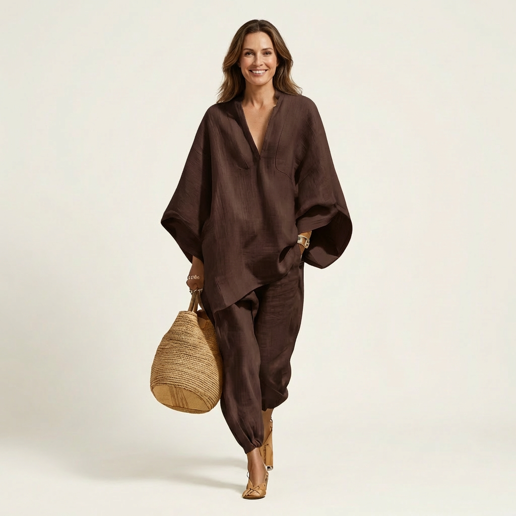 Katy | V-Neck Batwing Top &amp; Tapered Wide-Leg Pant Set