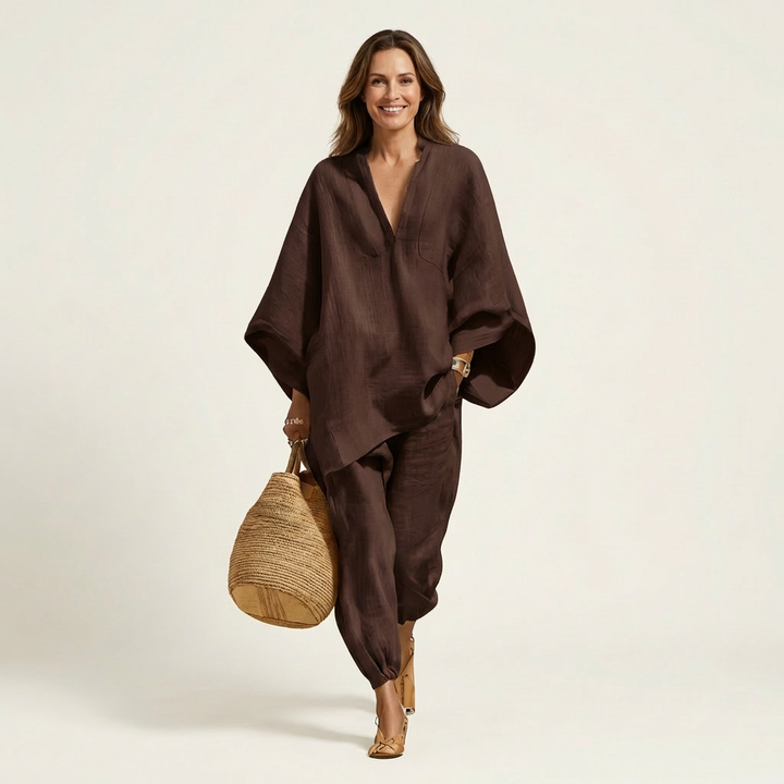 Katy | V-Neck Batwing Top &amp; Tapered Wide-Leg Pant Set