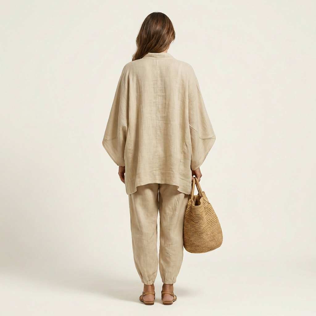 Katy | V-Neck Batwing Top &amp; Tapered Wide-Leg Pant Set