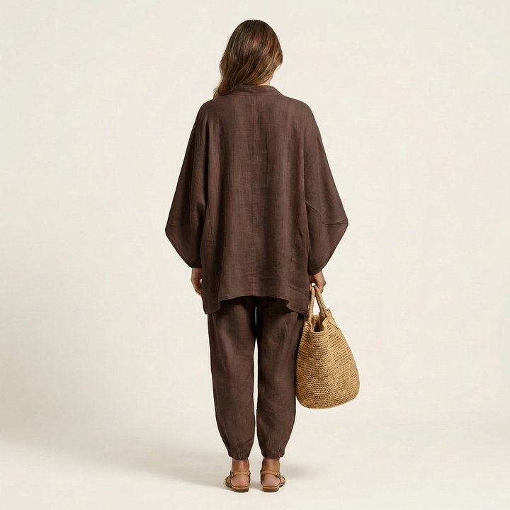 Katy | V-Neck Batwing Top &amp; Tapered Wide-Leg Pant Set