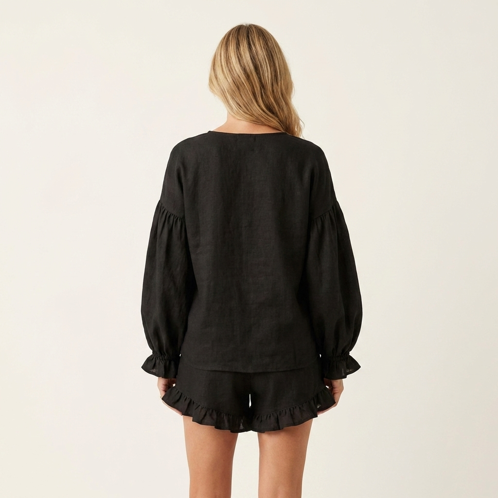 Isabellita | Lantern-Sleeve Ruffle-Hem Top &amp; Shorts Set