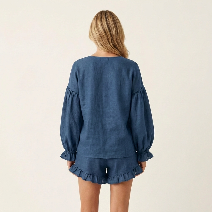 Isabellita | Lantern-Sleeve Ruffle-Hem Top &amp; Shorts Set